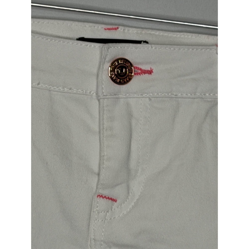 True Religion Joey Cut Off Shorts White Pink Stitch Low Rise Flap Pocket W29 NWT - Picture 6 of 16